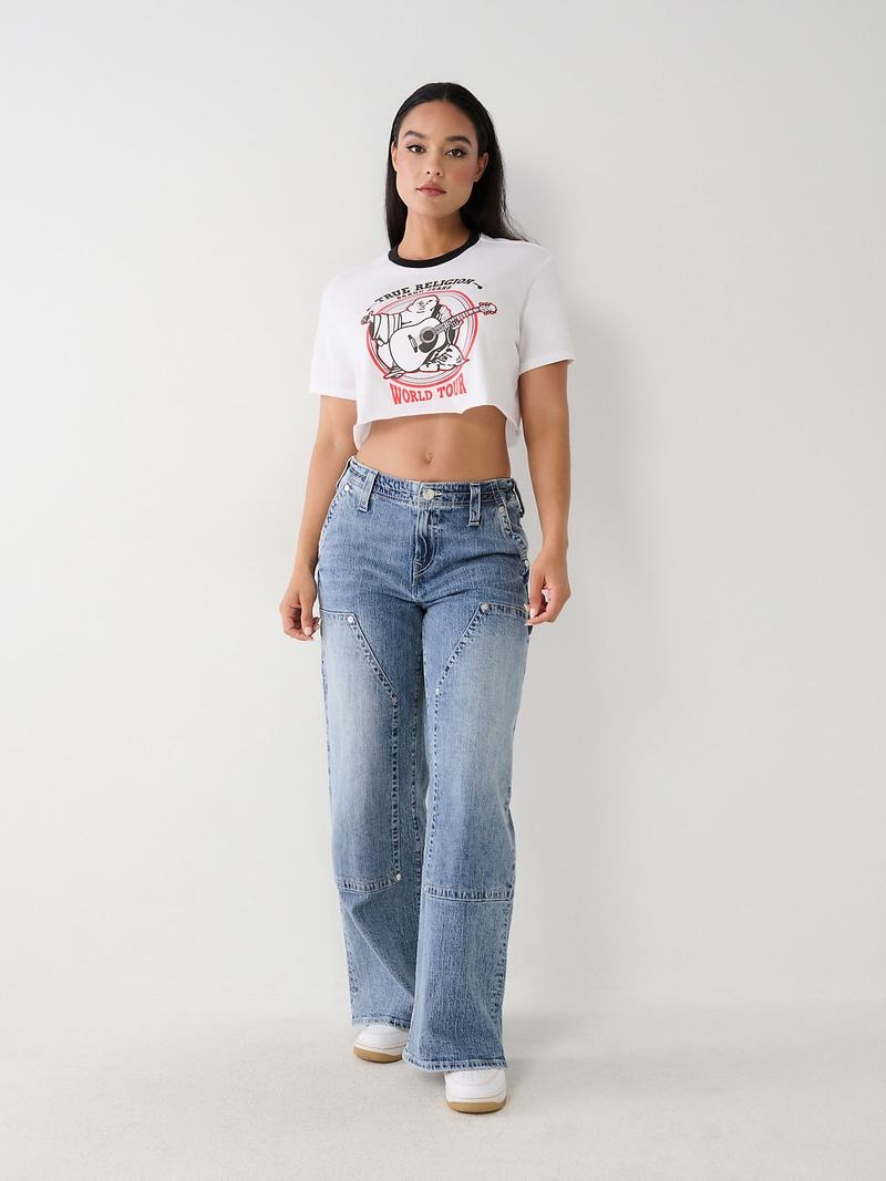 True Religion Buddha Ringer Crop T-Shirts Damen Weiß | 26148SJQB