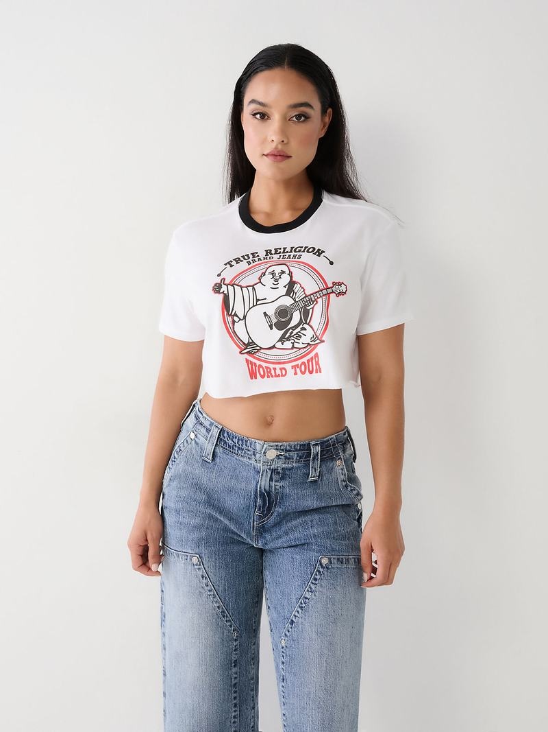 True Religion Buddha Ringer Crop T-Shirts Damen Weiß | 26148SJQB