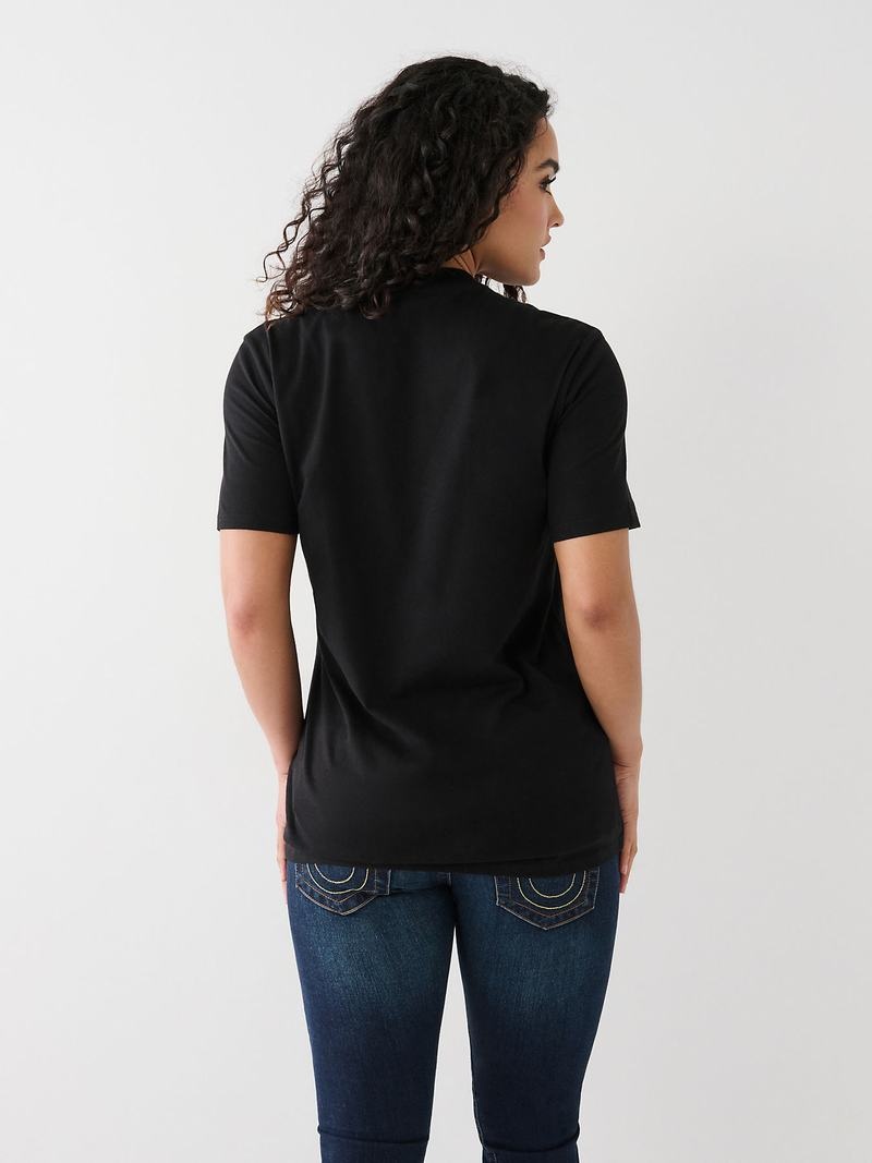 True Religion Buddha Splatter Relaxed T-Shirts Damen Schwarz | 03247MGES