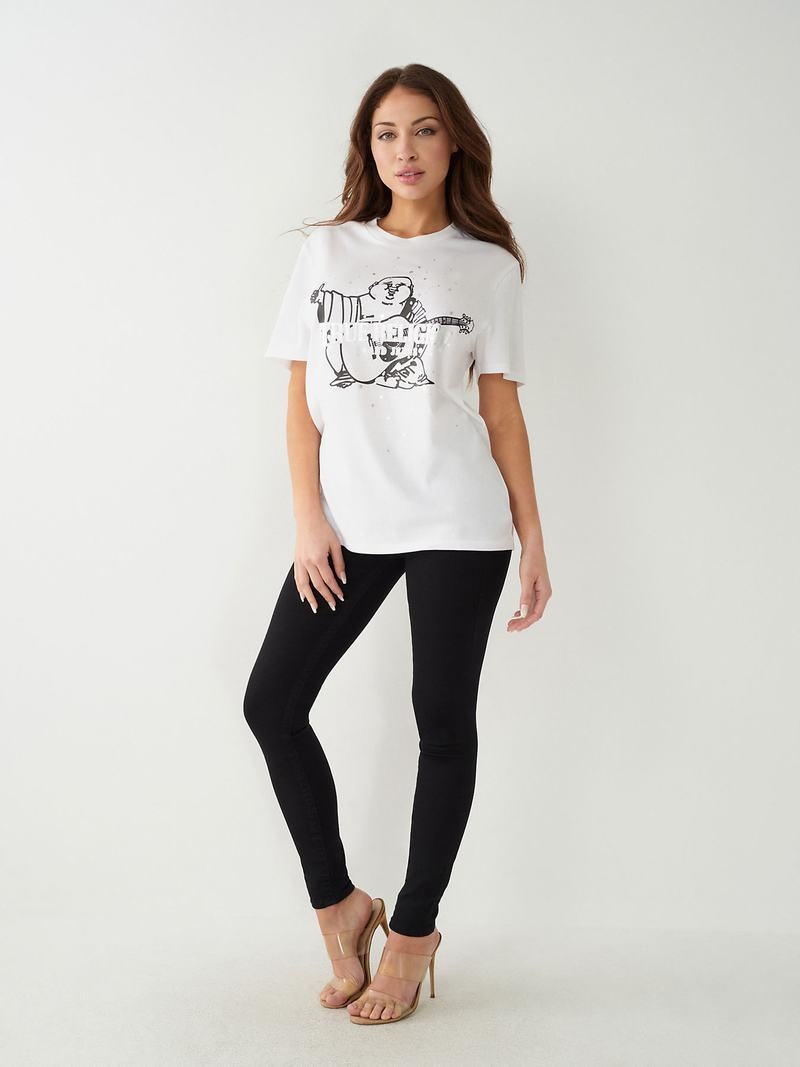 True Religion Buddha Splatter Relaxed T-Shirts Damen Weiß | 26390TORU