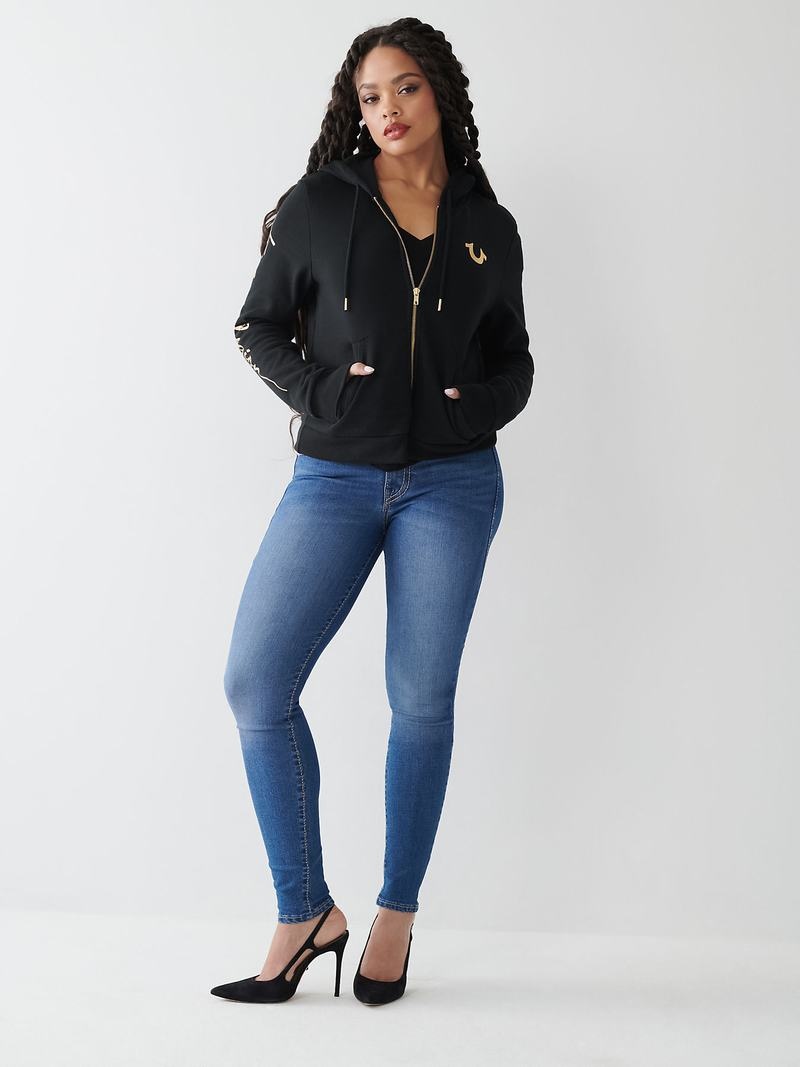 True Religion Buddha Zip Hoodie Damen Schwarz | 36941DBJG