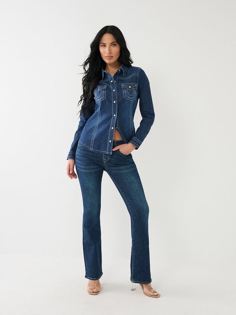 True Religion Chambray Western Hemd Damen Dunkelwaschen | 74356GTYN