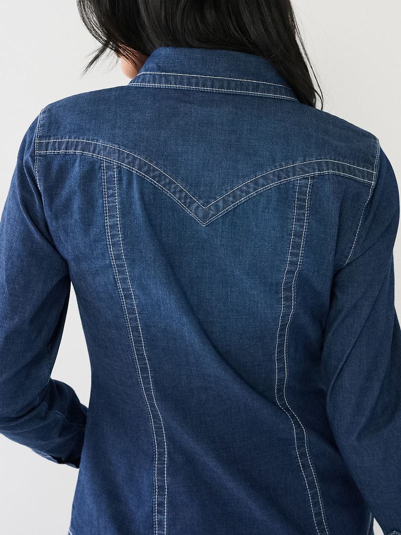 True Religion Chambray Western Hemd Damen Dunkelwaschen | 74356GTYN