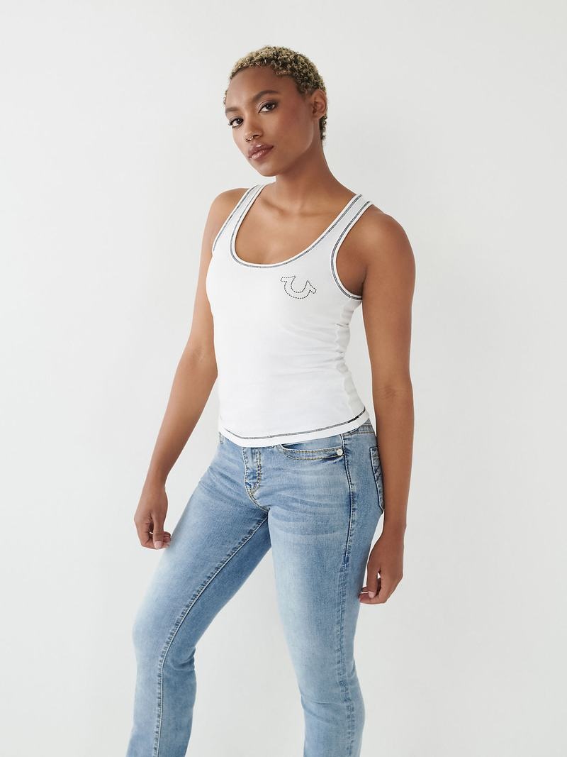 True Religion Contrast Stitch Tanktop Damen Weiß | 74165HUZI