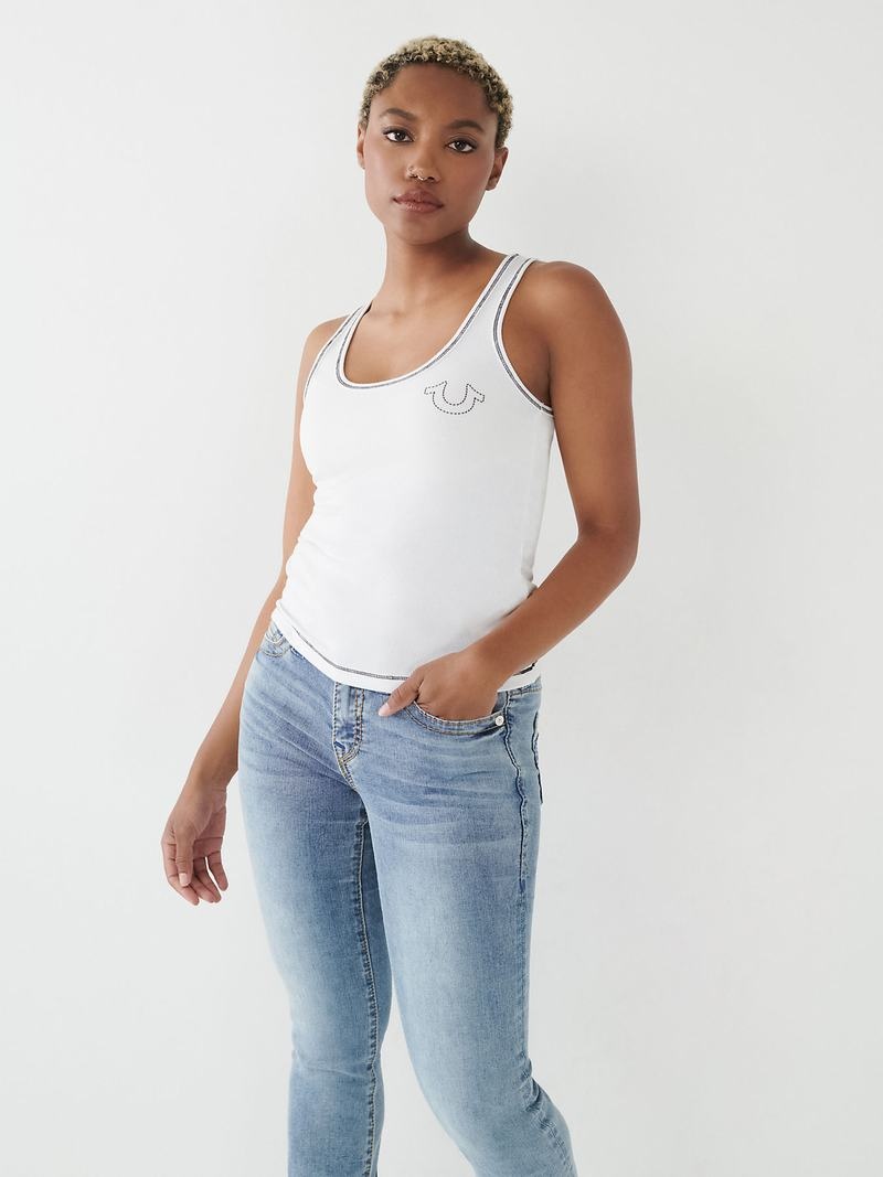 True Religion Contrast Stitch Tanktop Damen Weiß | 74165HUZI