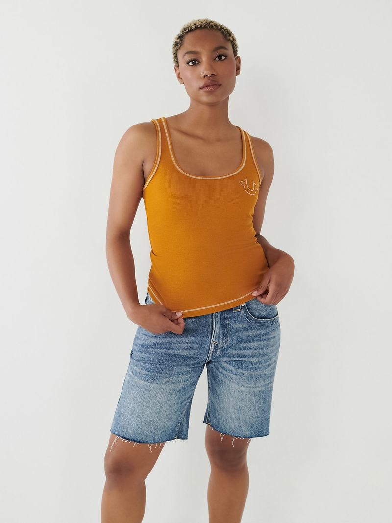 True Religion Contrast Stitch Tanktop Damen Weiß | 49016GUEI