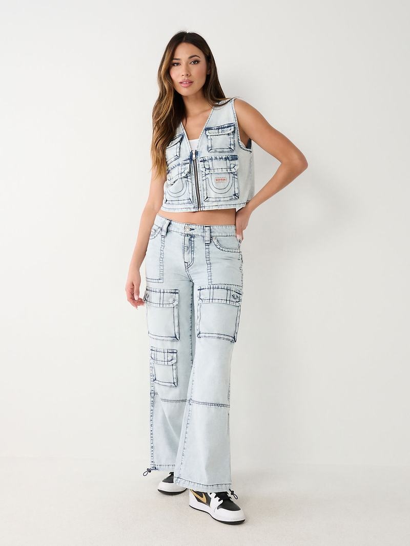 True Religion Crop Denim Utility Weste Damen Hellwaschen | 50419OACM