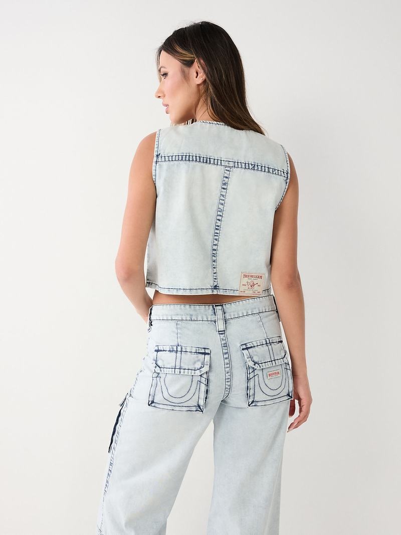 True Religion Crop Denim Utility Weste Damen Hellwaschen | 50419OACM