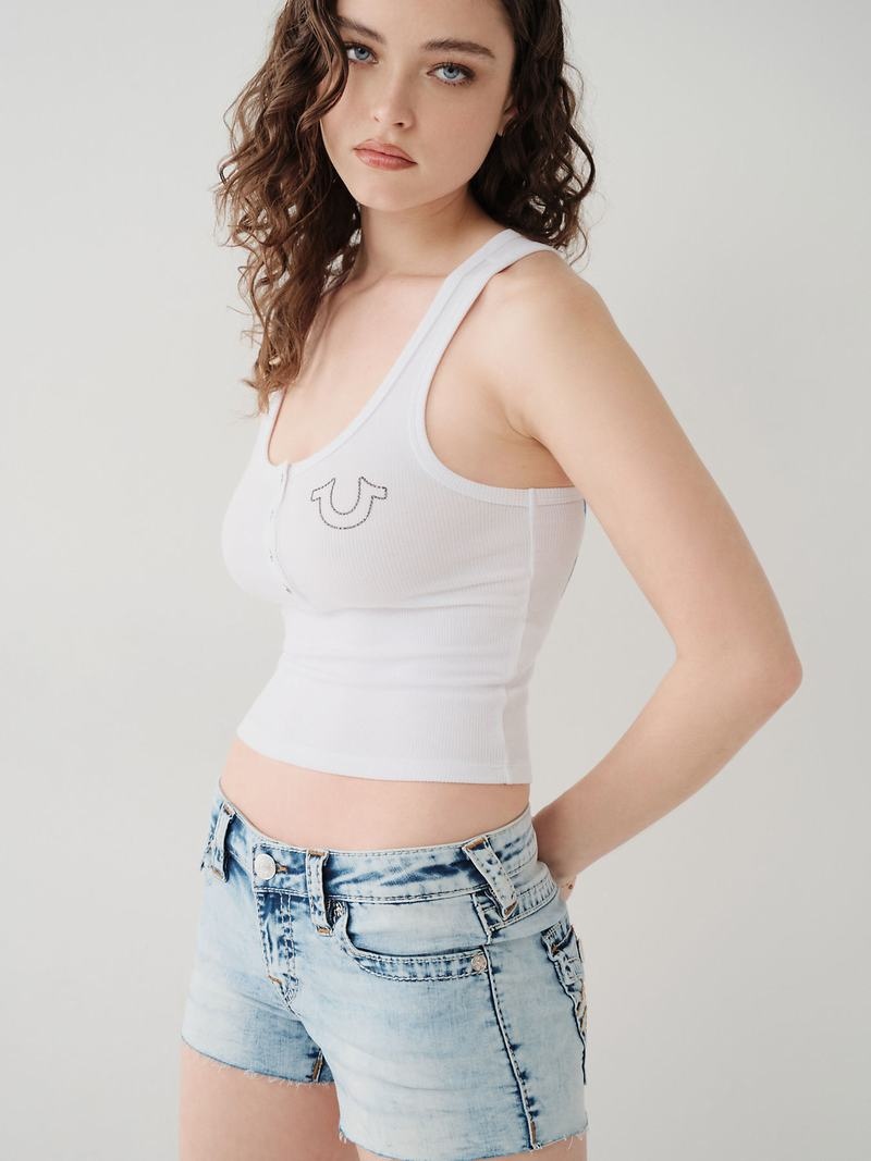 True Religion Crop Henley Tanktop Damen Weiß | 91567BGUA