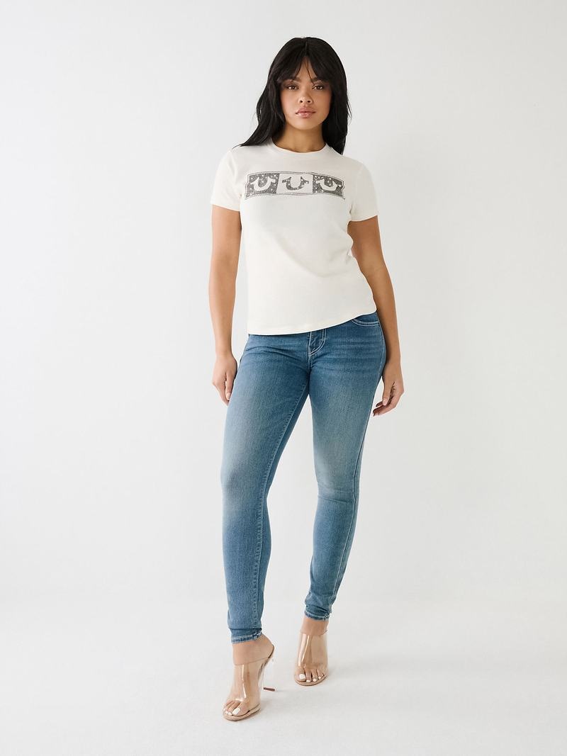 True Religion Crystal Box Horseshoe Logo T-Shirts Damen Weiß | 81254ECDU