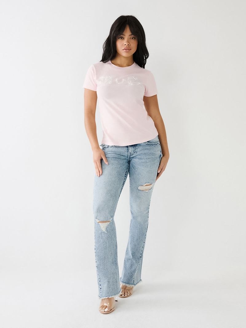 True Religion Crystal Box Horseshoe Logo T-Shirts Damen Rosa | 97120XJCA