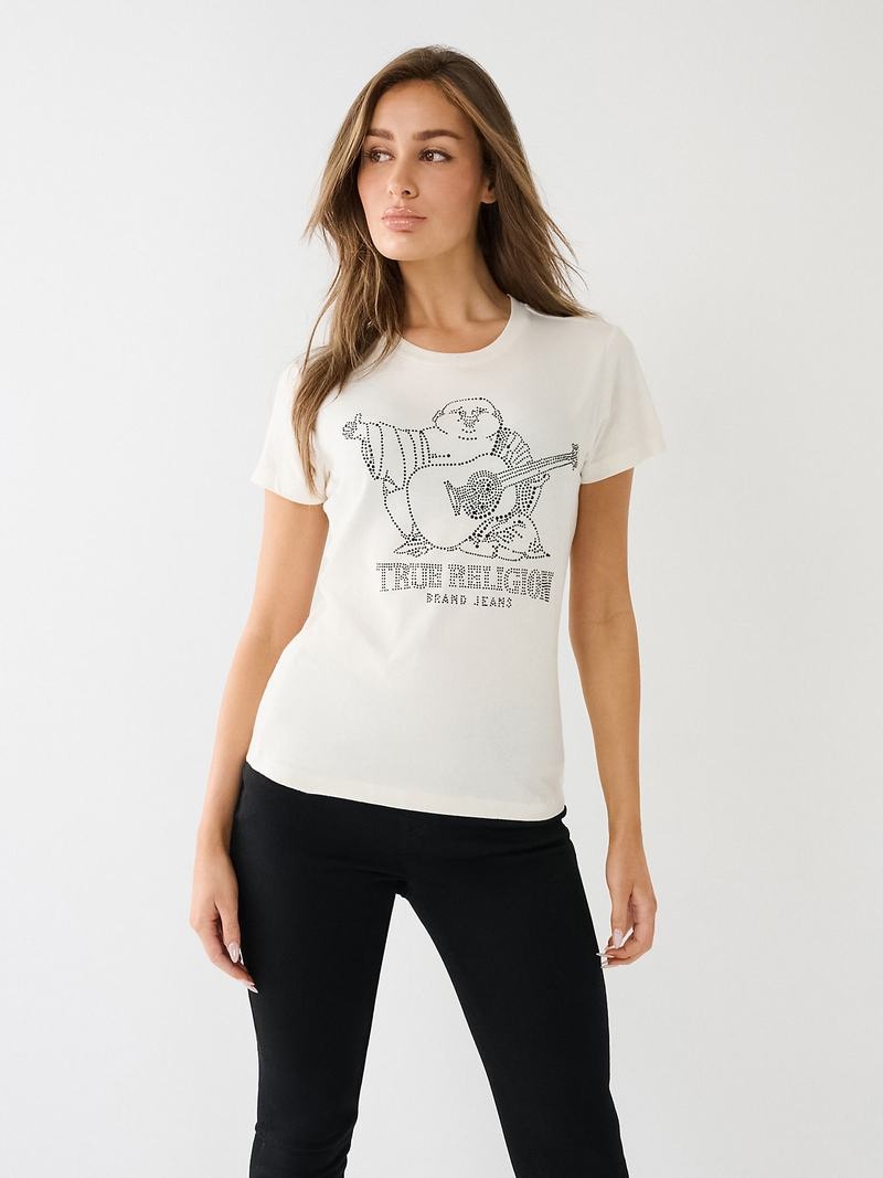 True Religion Crystal Buddha Logo Slim T-Shirts Damen Weiß | 80493BSWE