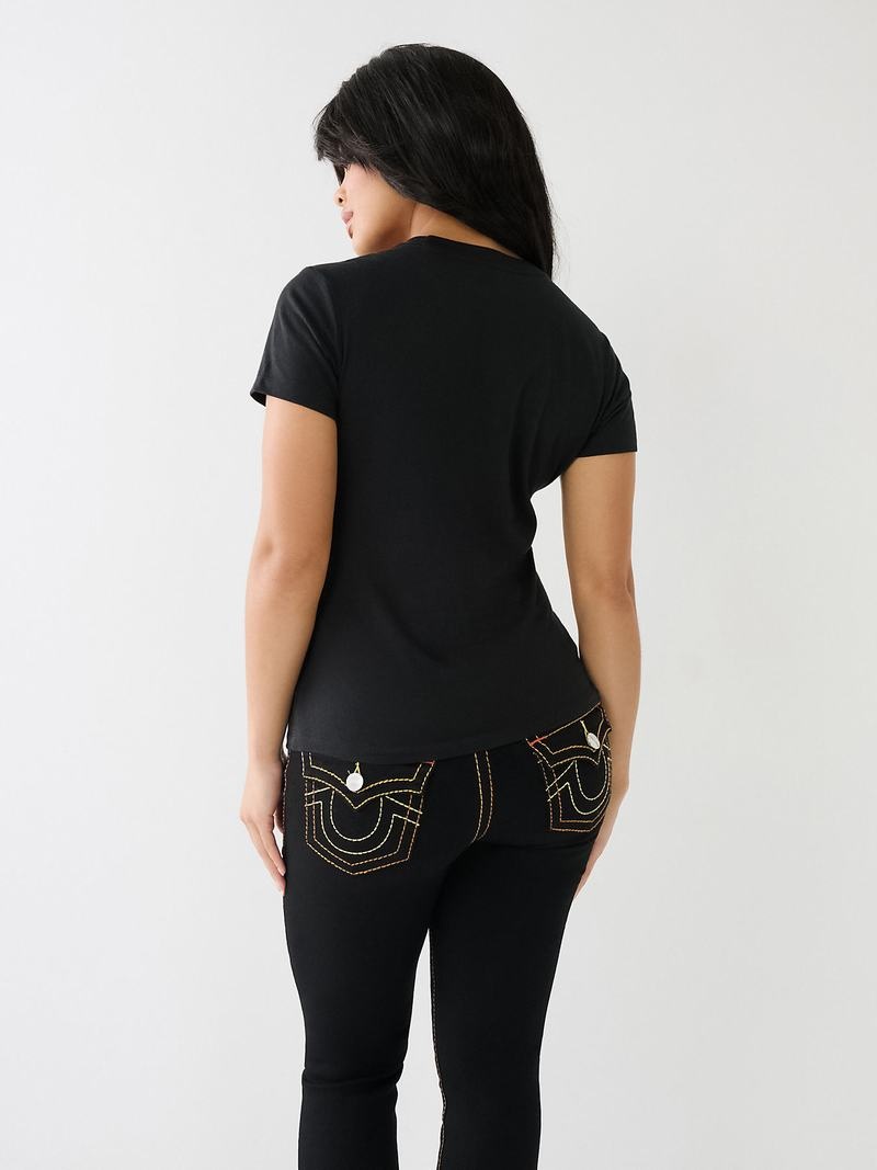 True Religion Crystal Buddha Logo Slim T-Shirts Damen Schwarz | 04237JAXY