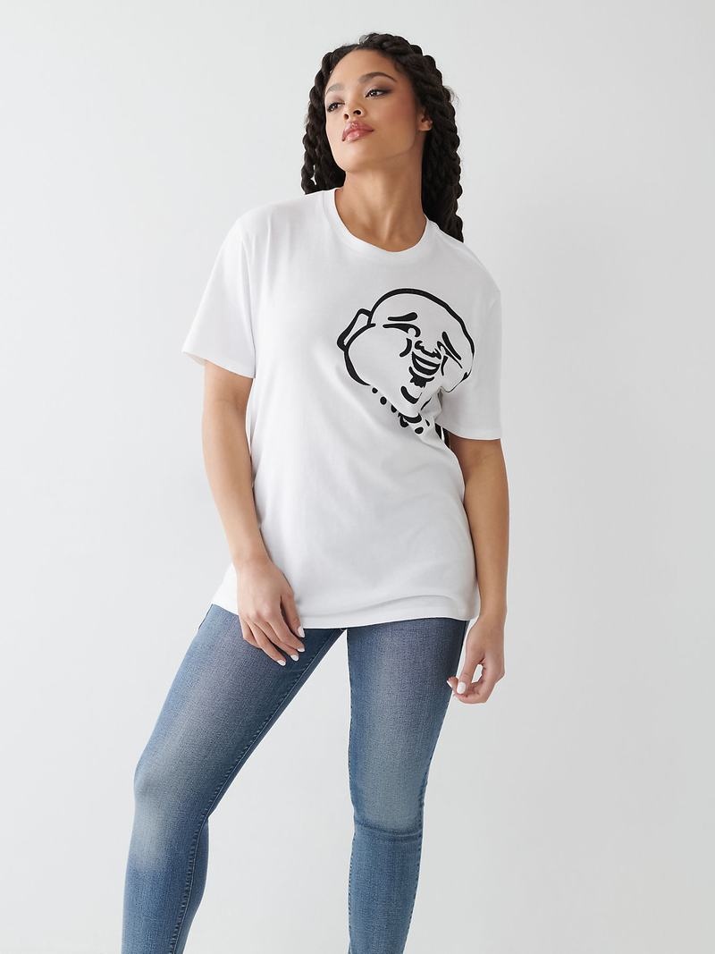 True Religion Crystal Buddha Relaxed T-Shirts Damen Weiß | 37801HIAE