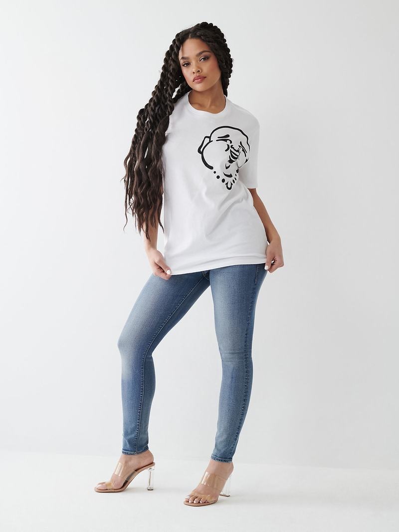 True Religion Crystal Buddha Relaxed T-Shirts Damen Weiß | 37801HIAE