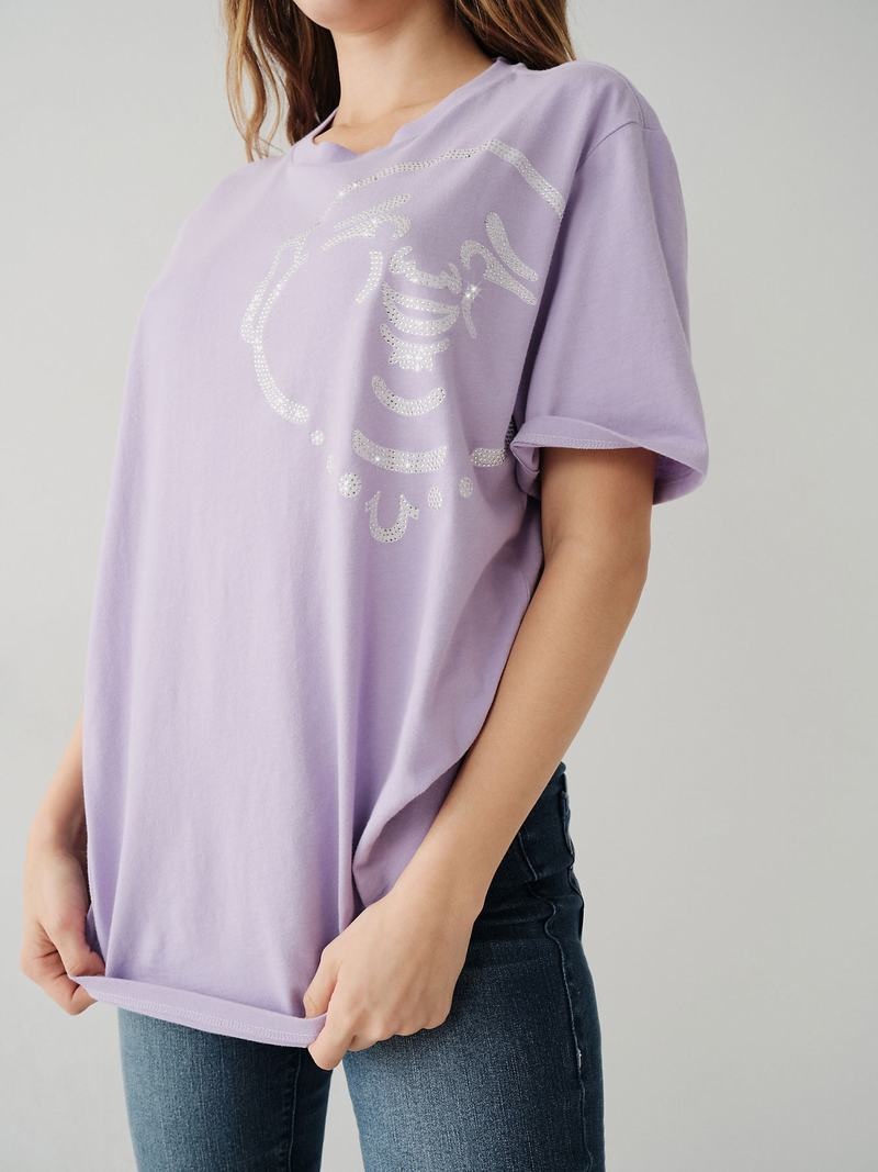 True Religion Crystal Buddha Relaxed T-Shirts Damen Lila | 20897TJYC