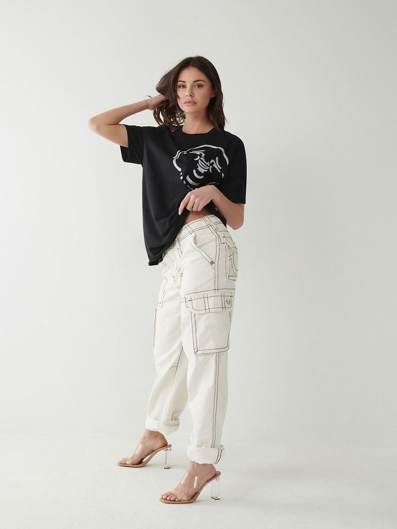 True Religion Crystal Buddha Relaxed T-Shirts Damen Schwarz | 75218BCPR