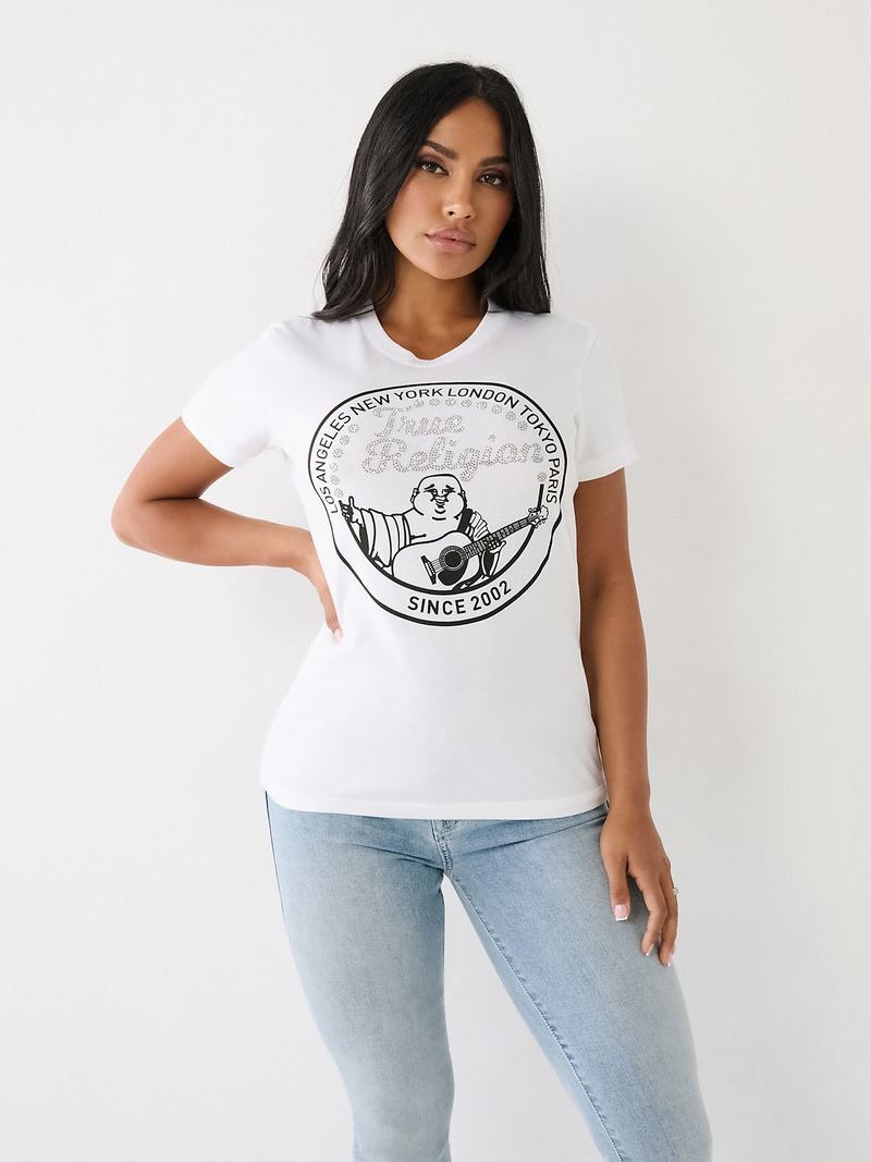 True Religion Crystal Buddha T-Shirts Damen Weiß | 32964JMNX