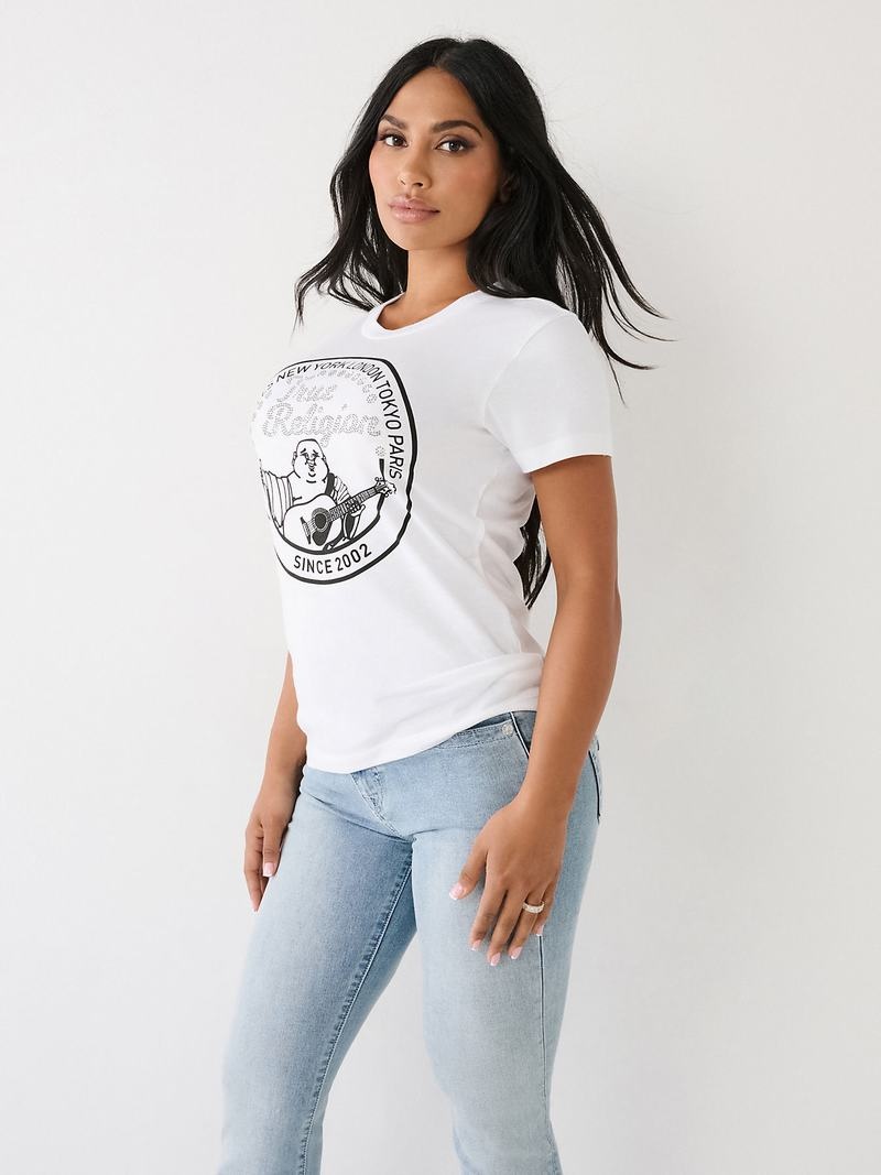 True Religion Crystal Buddha T-Shirts Damen Weiß | 32964JMNX