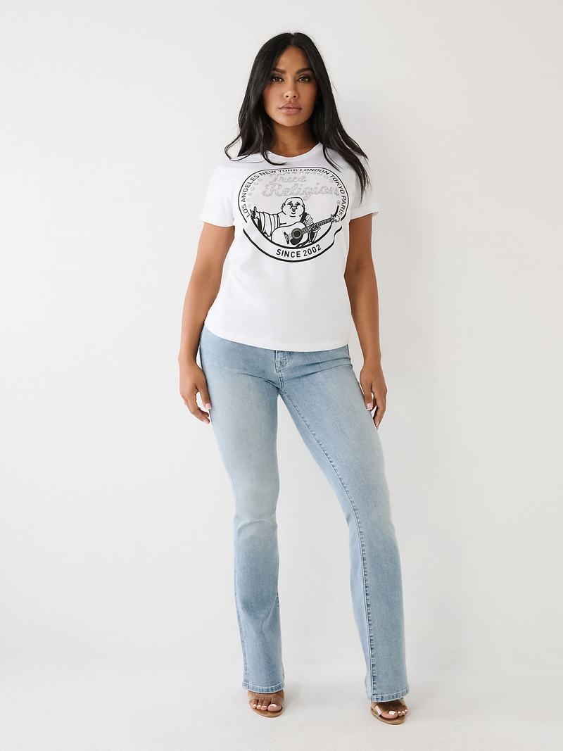 True Religion Crystal Buddha T-Shirts Damen Weiß | 32964JMNX