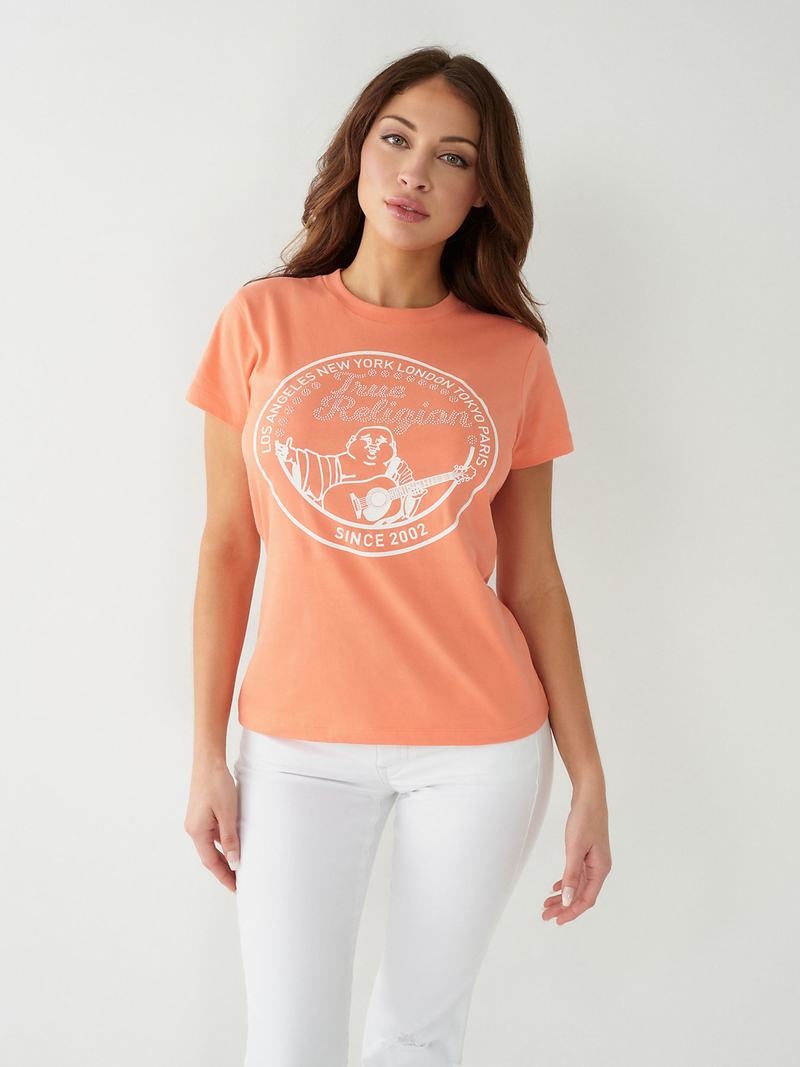 True Religion Crystal Buddha T-Shirts Damen Orange Rosa | 90127RWLK