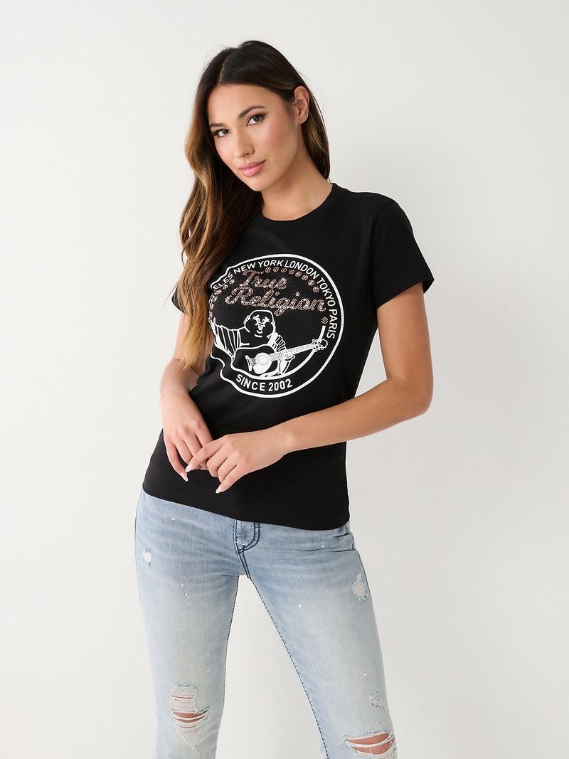 True Religion Crystal Buddha T-Shirts Damen Schwarz | 45379LHFI