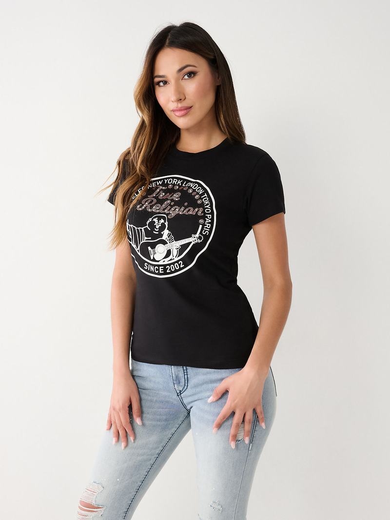 True Religion Crystal Buddha T-Shirts Damen Schwarz | 45379LHFI