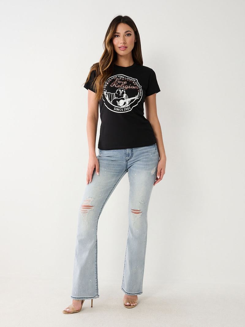 True Religion Crystal Buddha T-Shirts Damen Schwarz | 45379LHFI