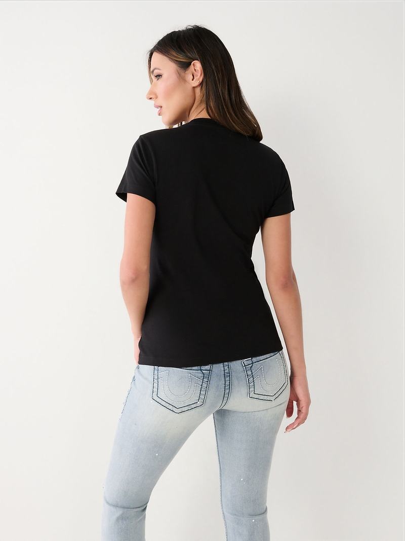 True Religion Crystal Buddha T-Shirts Damen Schwarz | 45379LHFI