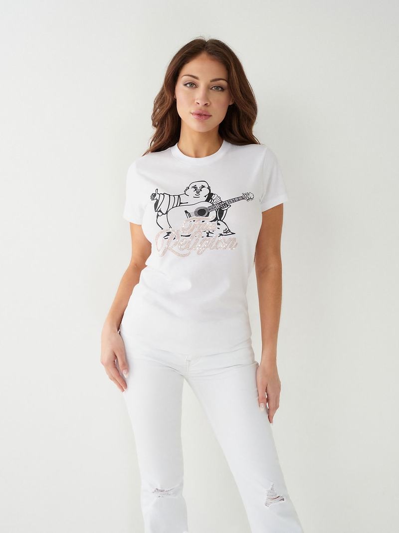 True Religion Crystal Buddha T-Shirts Damen Weiß | 90821SUXH