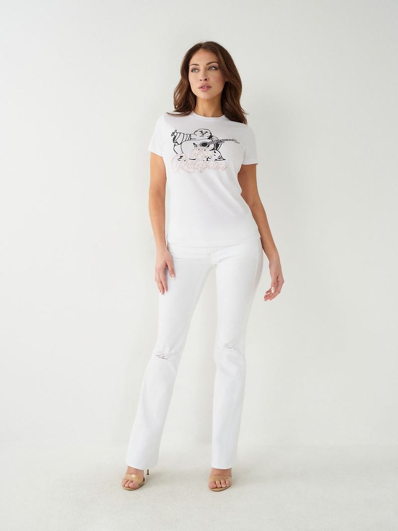 True Religion Crystal Buddha T-Shirts Damen Weiß | 90821SUXH