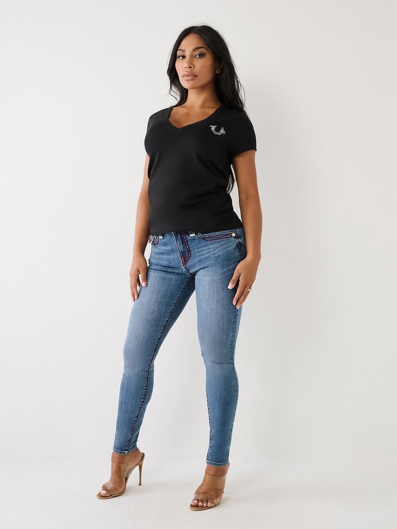 True Religion Crystal Buddha V T-Shirts Damen Schwarz | 28694SJZV