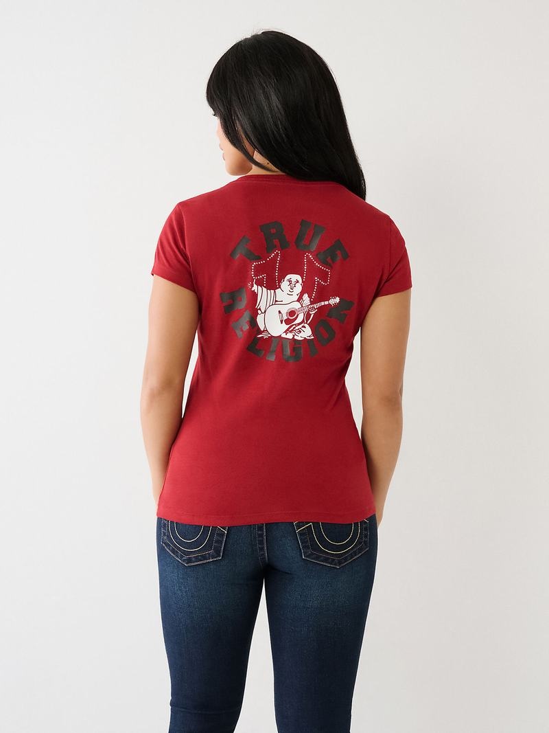 True Religion Crystal Buddha V T-Shirts Damen Rot | 52314NXYB