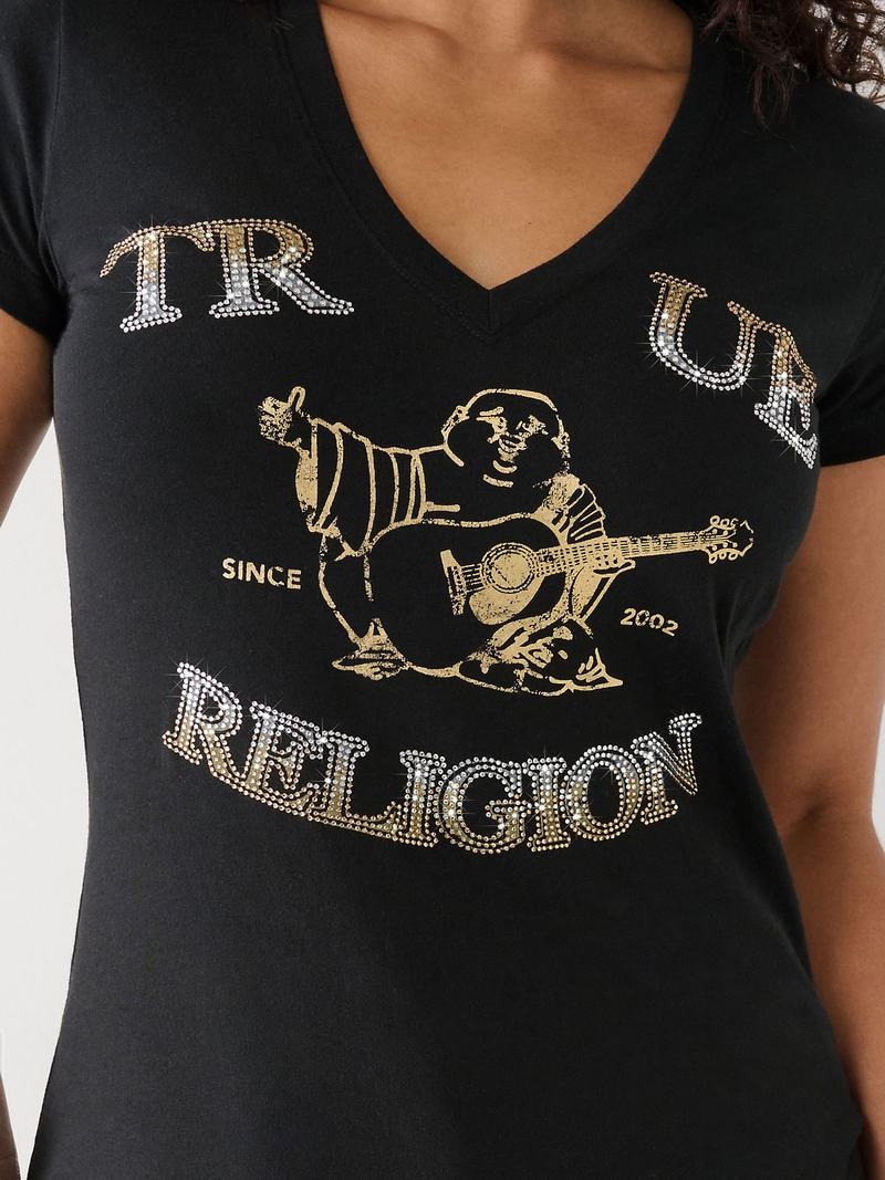 True Religion Crystal Buddha V T-Shirts Damen Schwarz | 29156IMGP