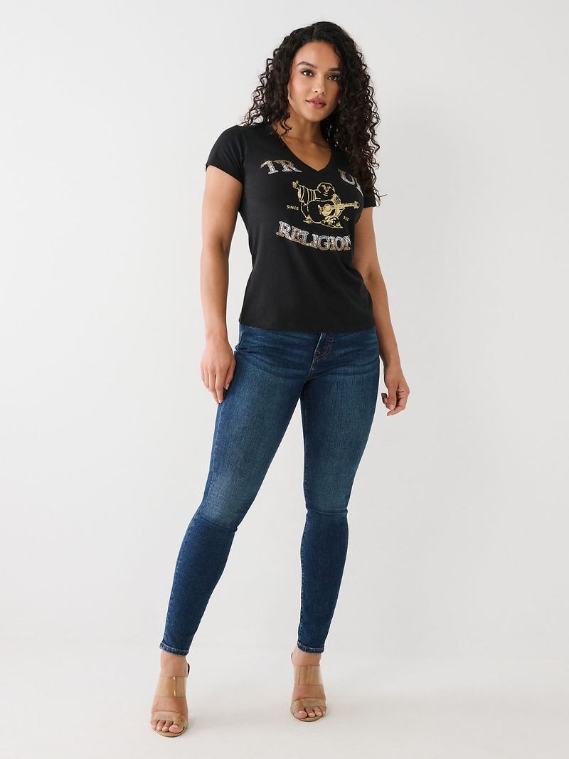 True Religion Crystal Buddha V T-Shirts Damen Schwarz | 29156IMGP