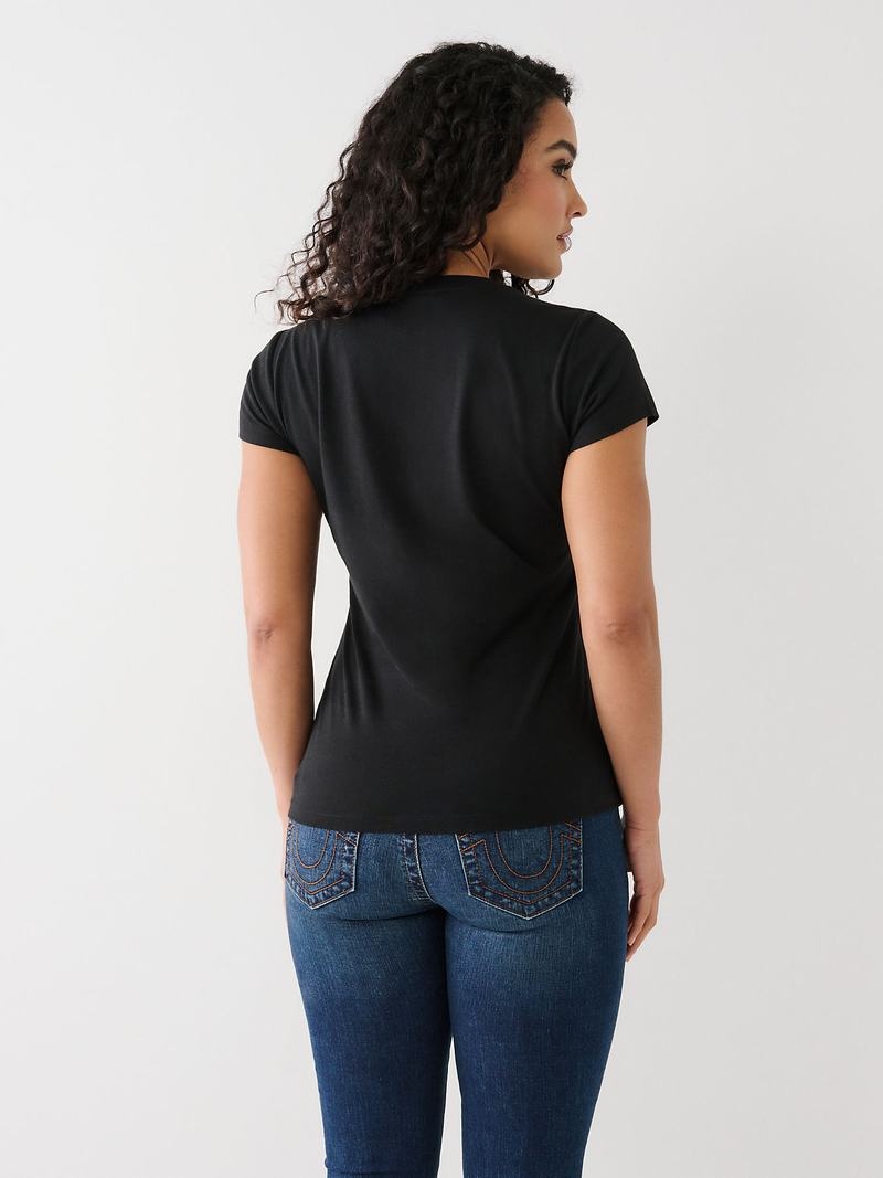 True Religion Crystal Buddha V T-Shirts Damen Schwarz | 29156IMGP