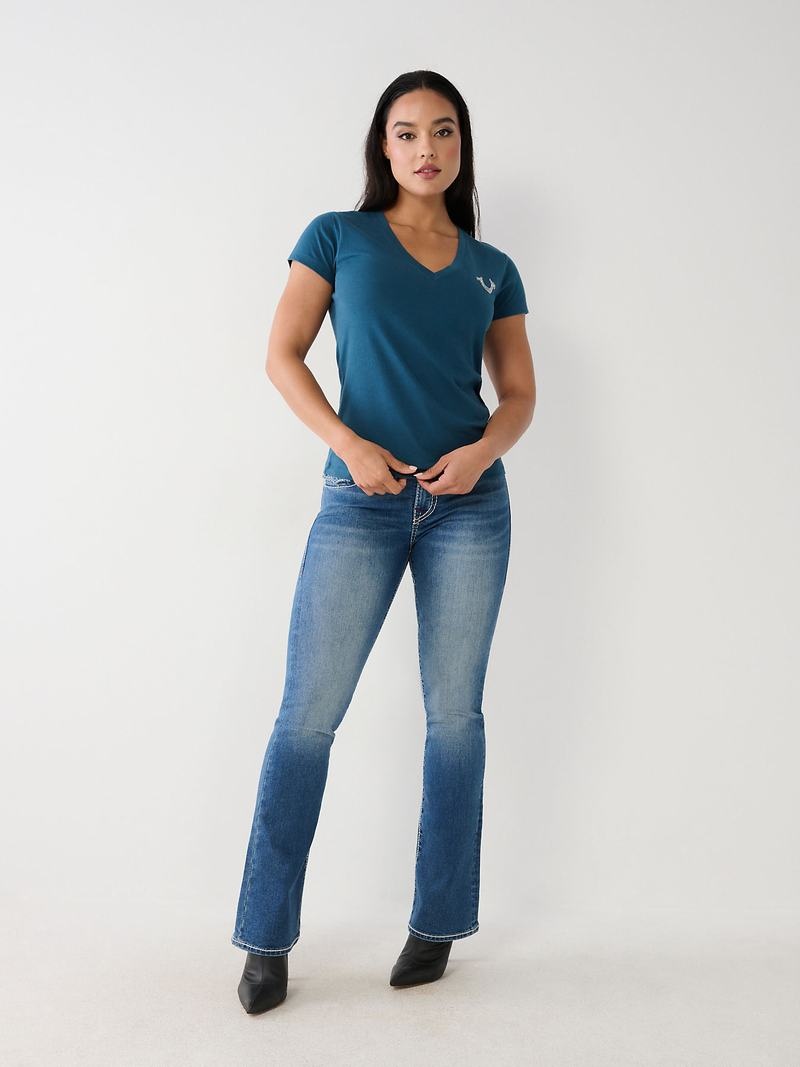 True Religion Crystal Buddha V T-Shirts Damen Blau | 60254LXEA