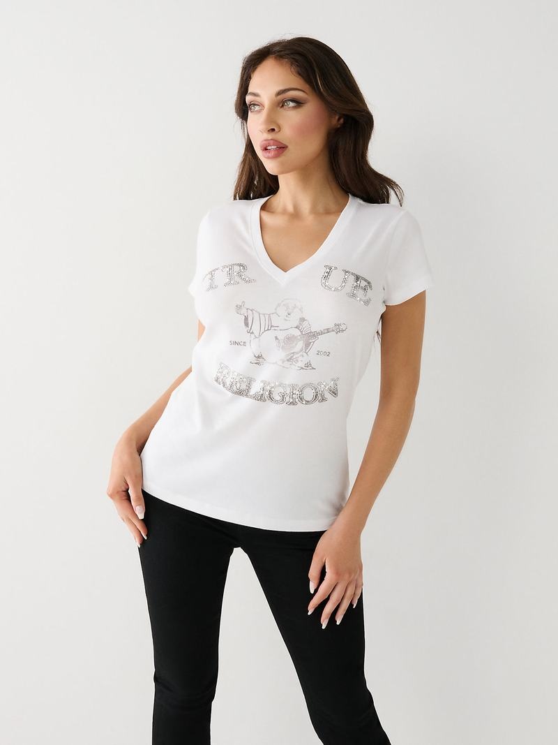 True Religion Crystal Buddha V T-Shirts Damen Weiß | 52407GKNP