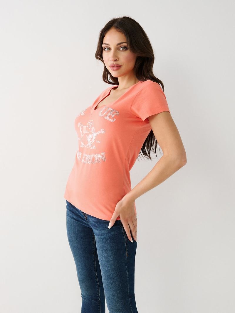 True Religion Crystal Buddha V T-Shirts Damen Orange Rosa | 43026RINX