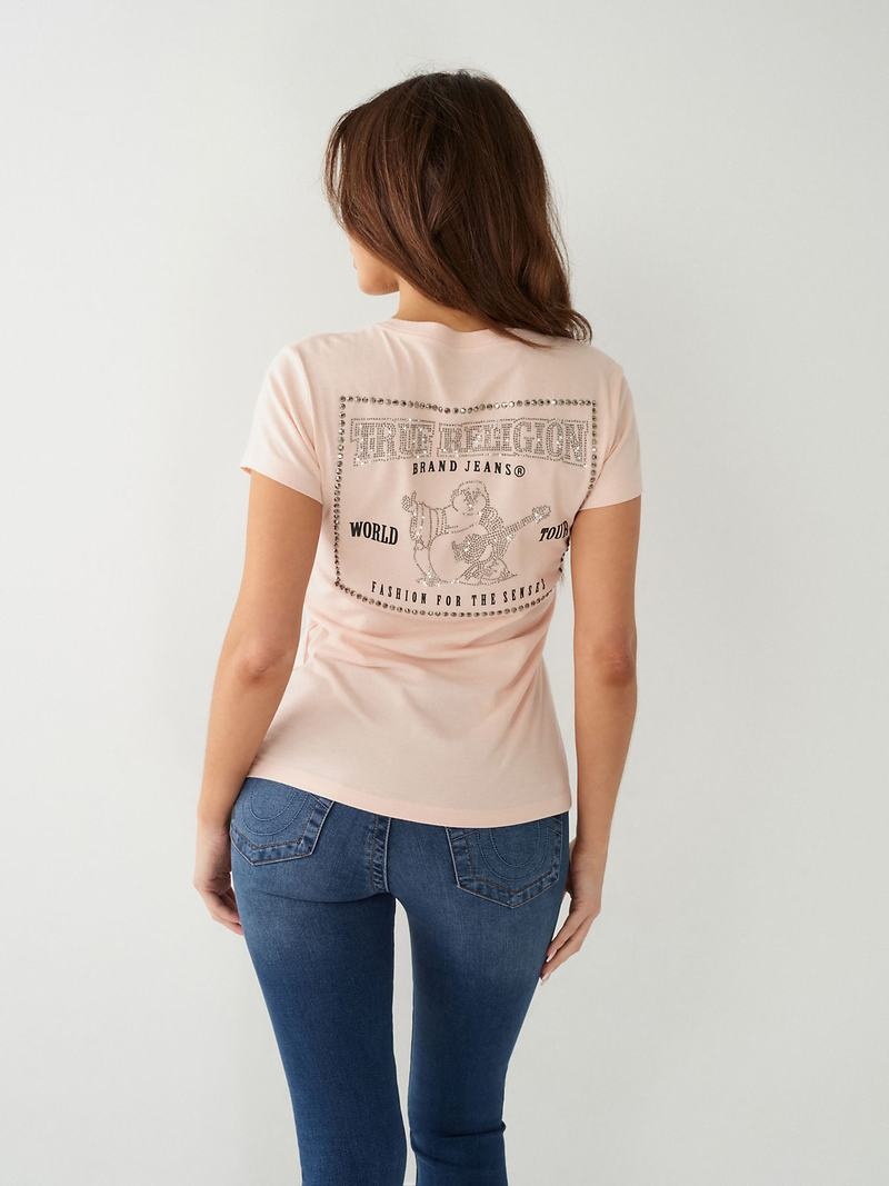 True Religion Crystal Buddha V T-Shirts Damen Rosa | 08561YSTC