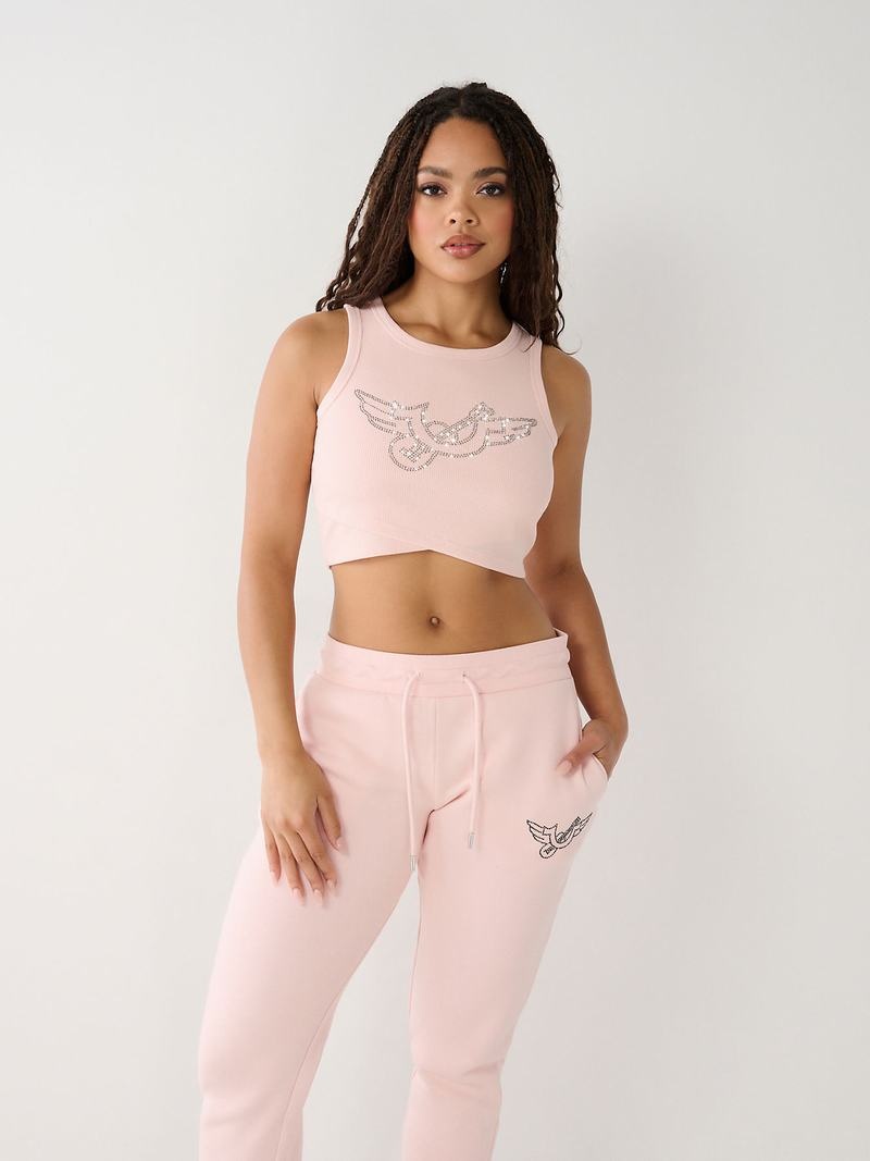 True Religion Crystal Crop Tanktop Damen Rosa | 38690YMCP