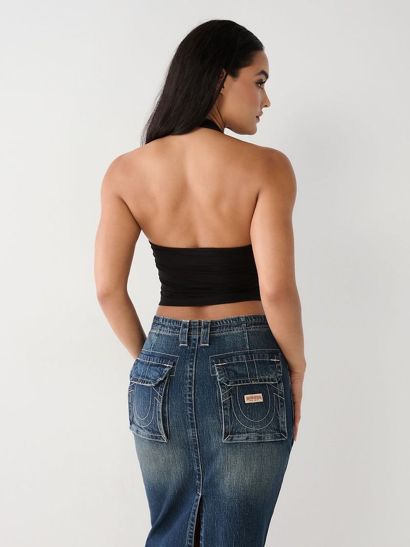 True Religion Crystal Halter Oberteile Damen Schwarz | 98712JFWN