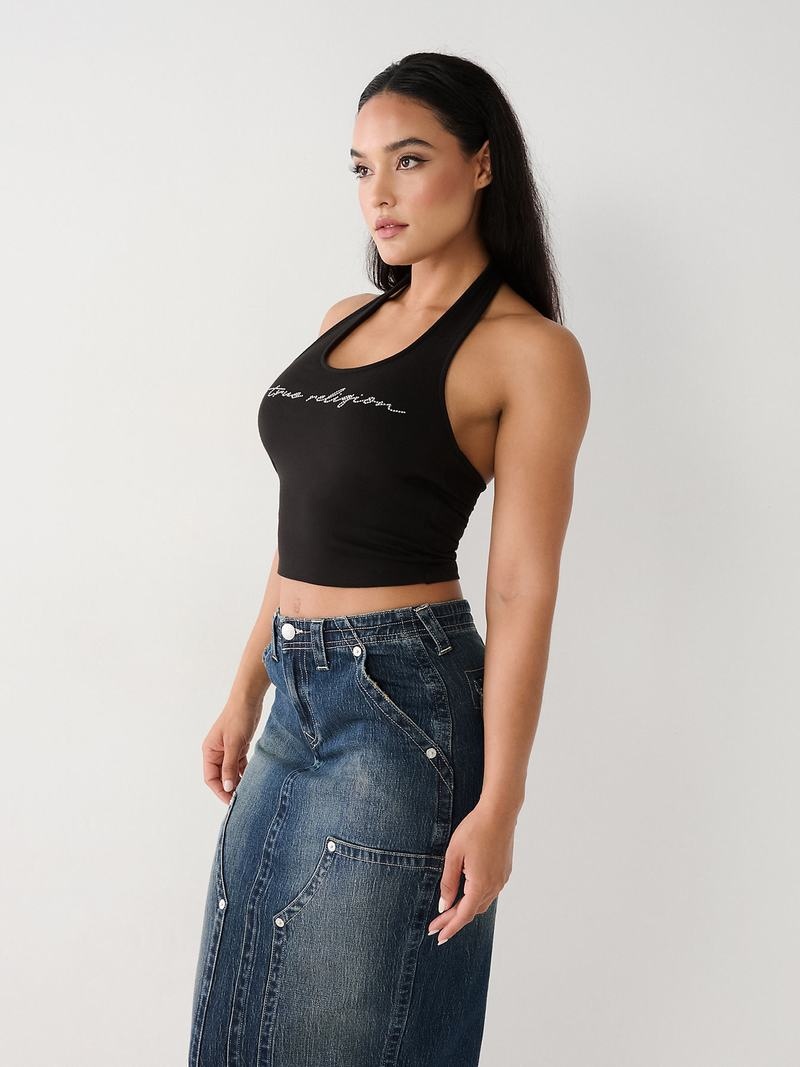 True Religion Crystal Halter Oberteile Damen Schwarz | 98712JFWN