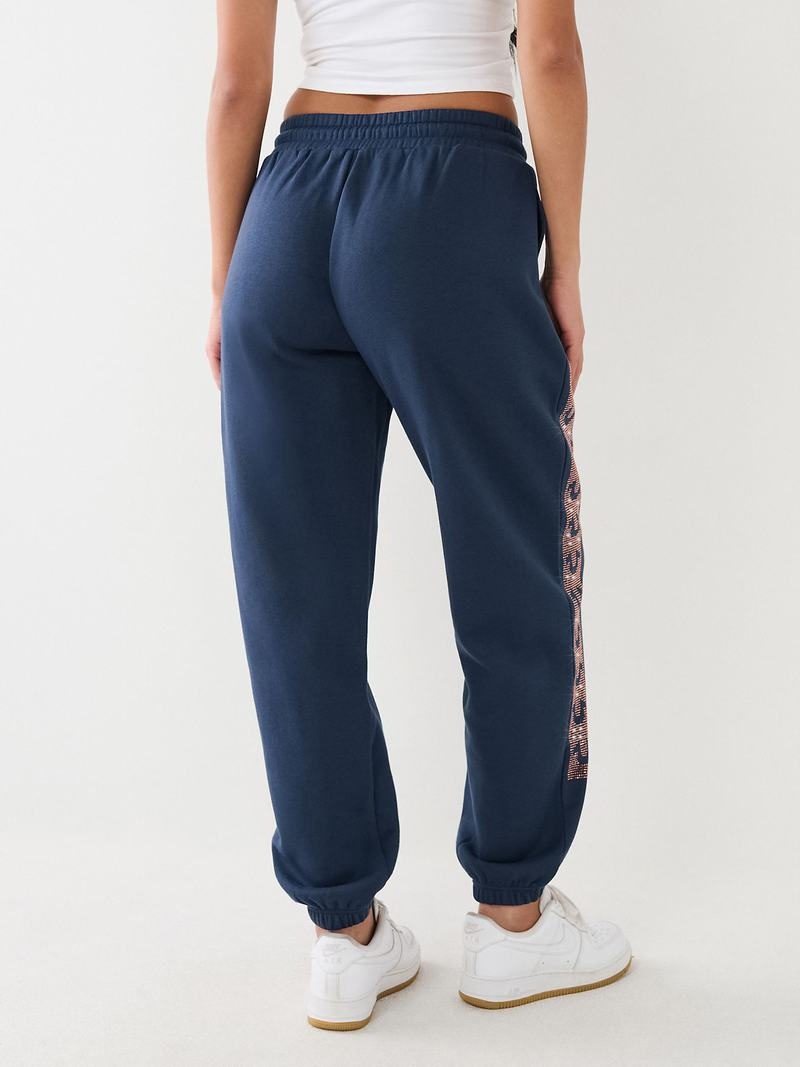 True Religion Crystal Horseshoe Box High Rise Boyfriends Jogginghose Damen Navy Blau | 25396PWGA