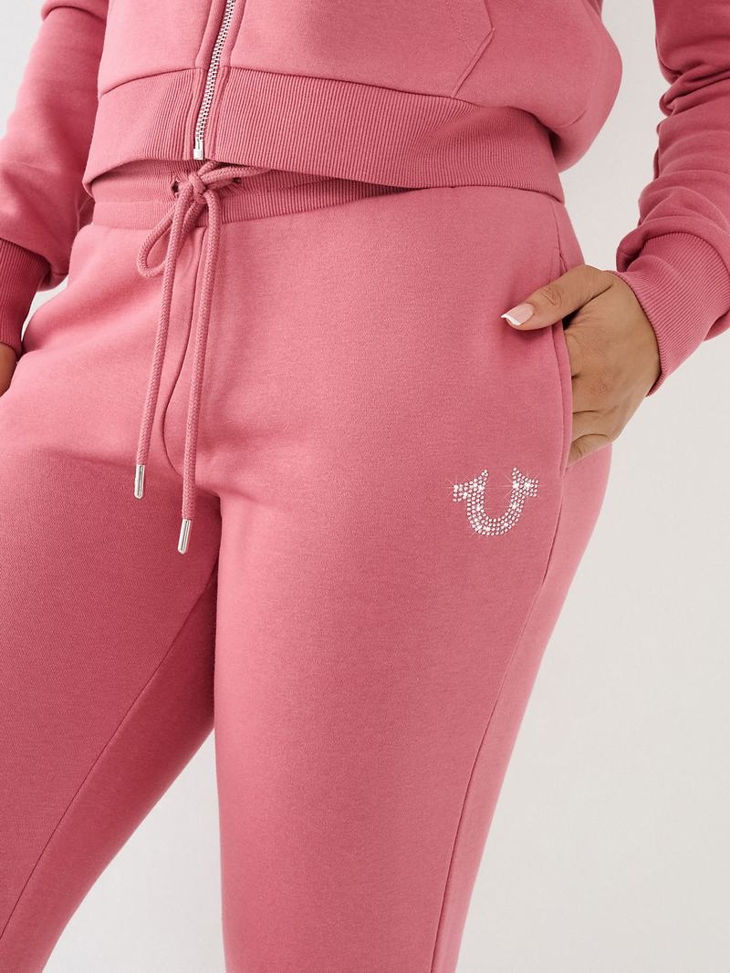 True Religion Crystal Horseshoe Mid Rise Jogginghose Damen Rosa | 47908FKDH