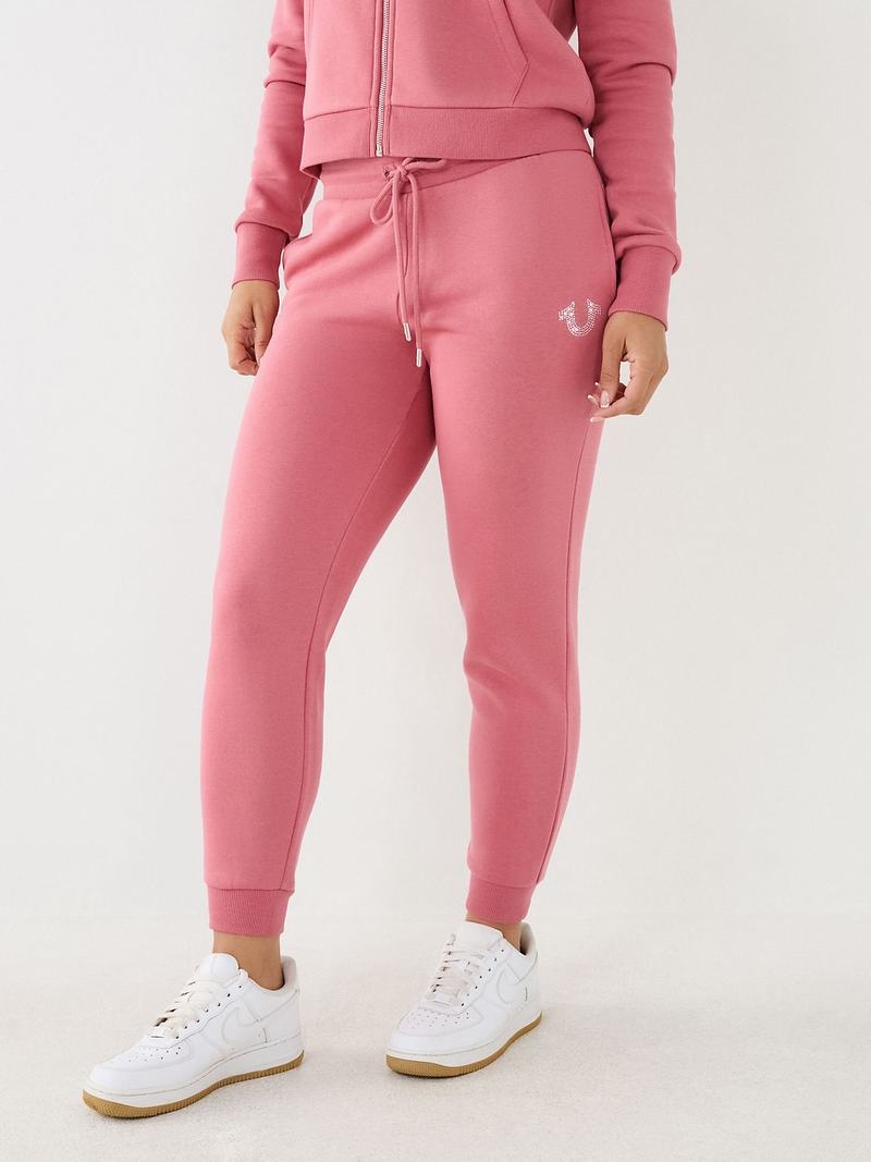 True Religion Crystal Horseshoe Mid Rise Jogginghose Damen Rosa | 47908FKDH