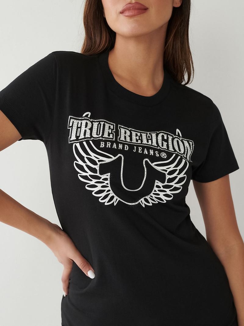 True Religion Crystal Horseshoe T-Shirts Damen Schwarz | 05918NMDZ