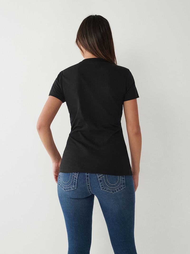 True Religion Crystal Horseshoe T-Shirts Damen Schwarz | 05918NMDZ