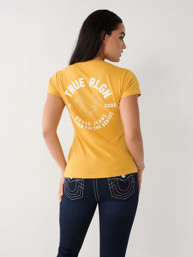 True Religion Crystal Horseshoe V T-Shirts Damen Gelb | 51372PWUX