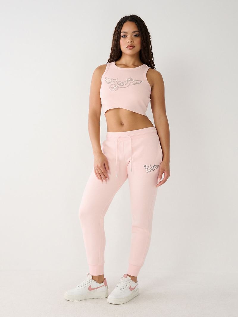 True Religion Crystal Logo Jogginghose Damen Rosa | 65801DACU